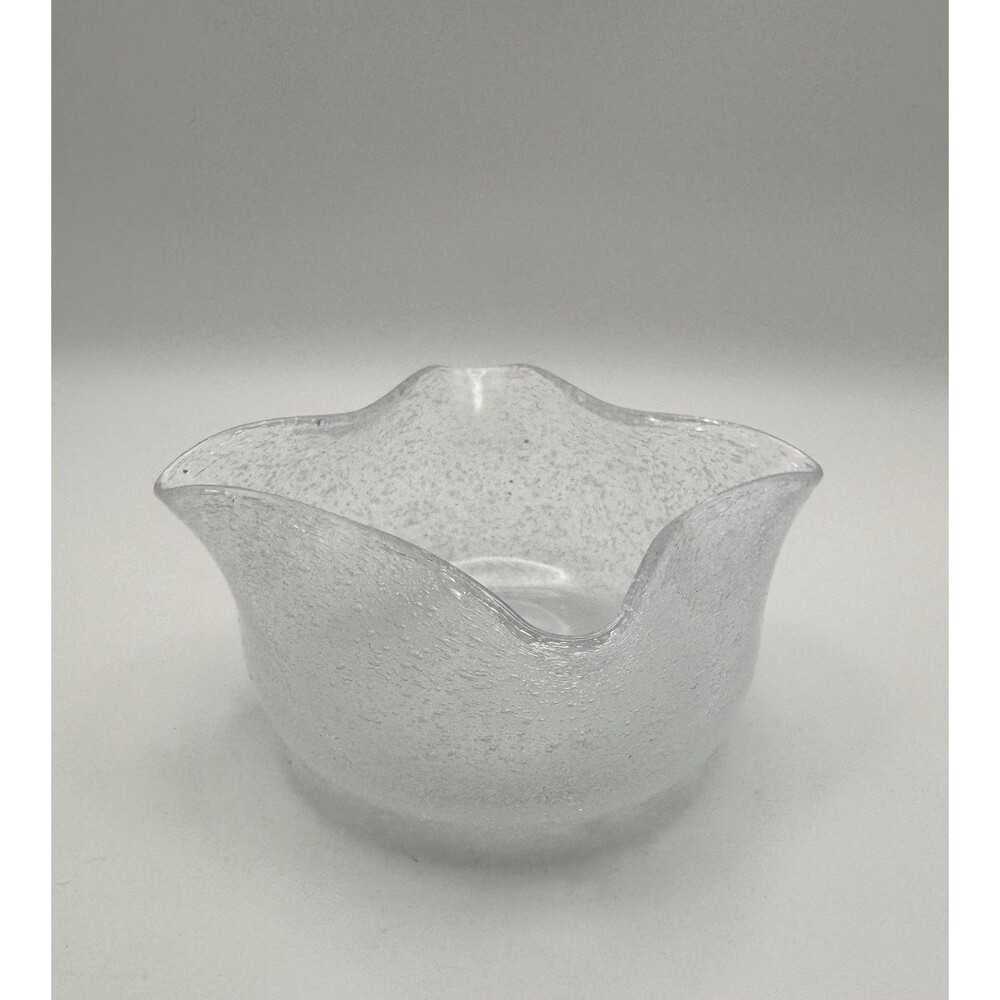 Murano Vintage Glass Dish Bullicante Hand Blown MCM Art Glass Ruffled 4” Inches